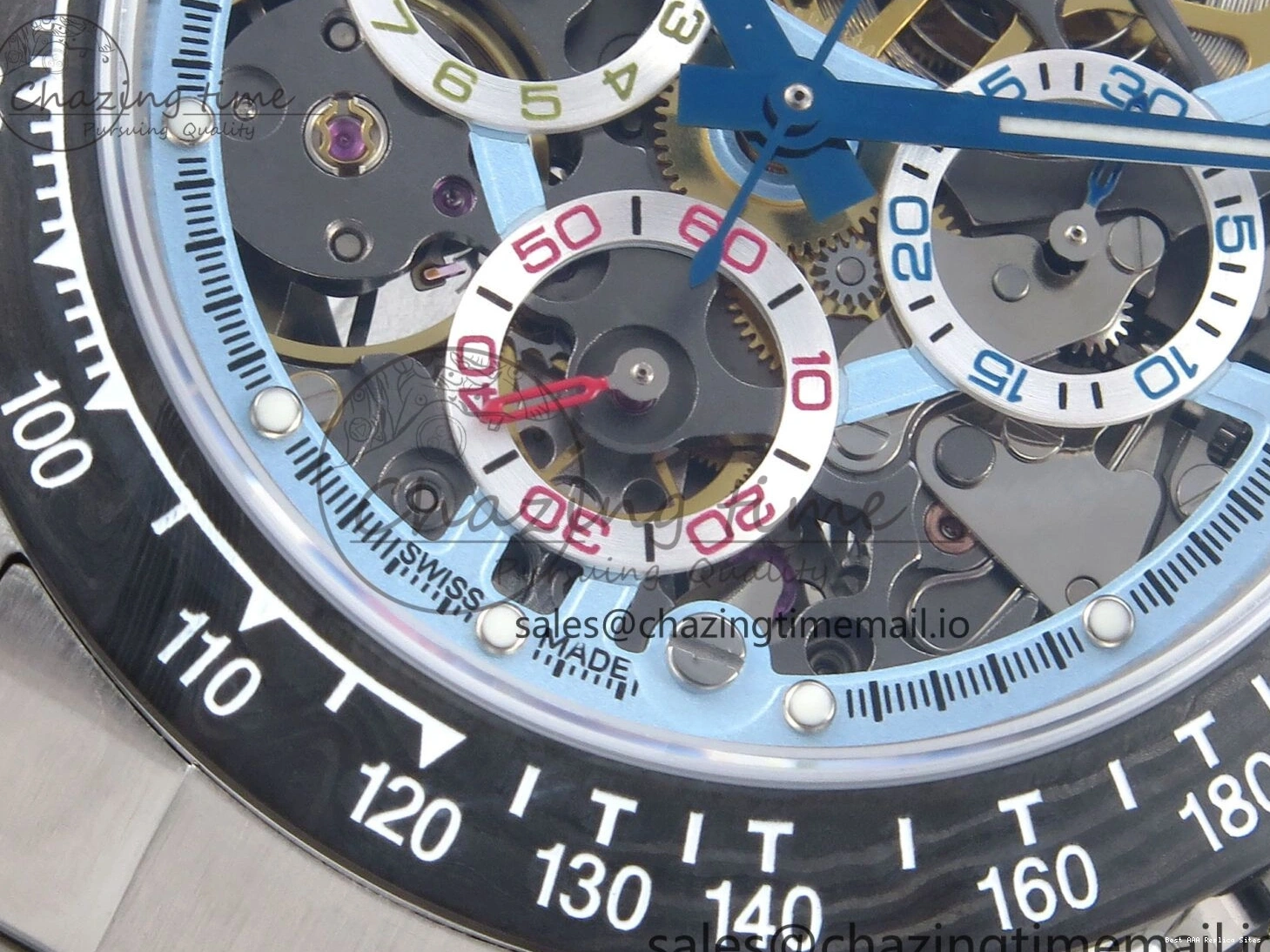 AAA Replica Watches Daytona Edition Bracelet Dial SS Carbon Best on Durable SS Skeleton Bezel DD 369 Artisans GETF 1229